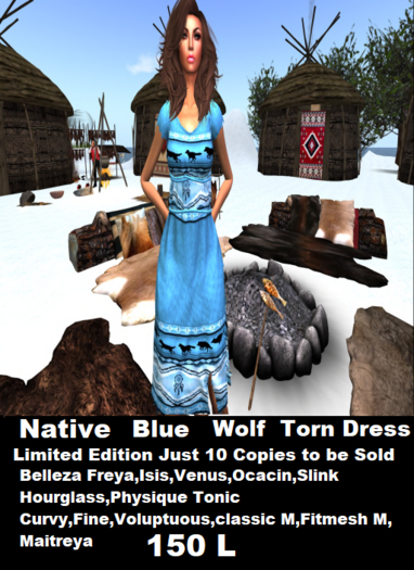 Native Blue wolf  Torn Dress
