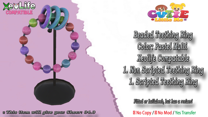 {CLM} BEADED TEETHING RING- Pastel Multi (XeoLife) (REZ)