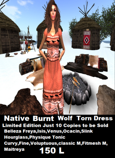 Native Burnt wolf  Torn Dress