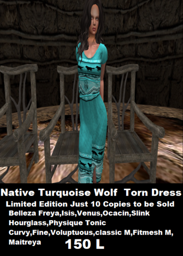 Native Turquoise wolf  Torn Dress