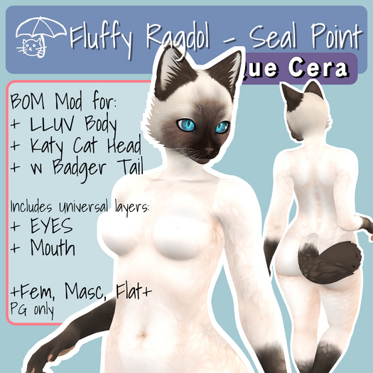 +QC+ Fluffy Ragdoll / Siamese Katy Cat BOM Mod - Seal Point