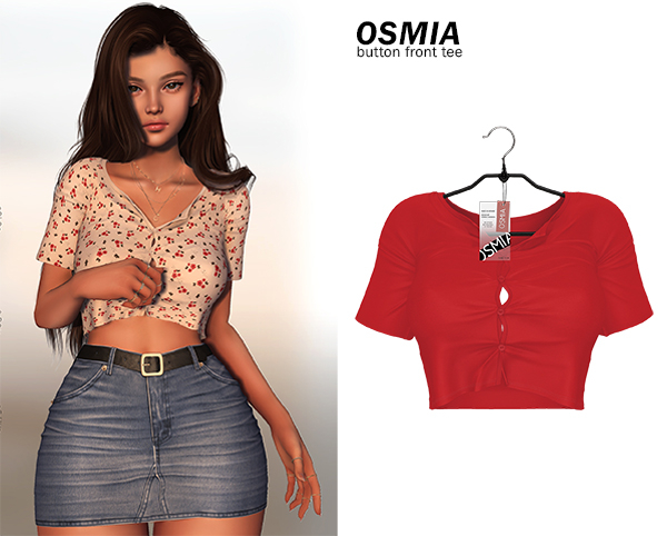 OSMIA - Parker.ButtonFrontTee - Ruby