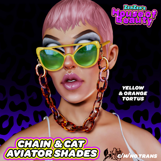 (ZHOB) Chain & Cat Aviator Shades - Yellow & Orange Tortoise