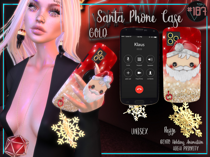 #187# Santa Phone Gold Case *Holding*