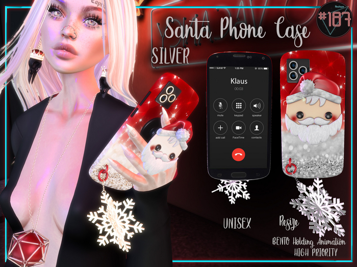 #187# Santa Phone Silver Case *Holding*