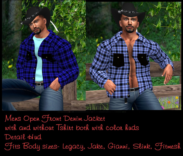 AAC Mens Open Front Denim Check Jacket DEMOS