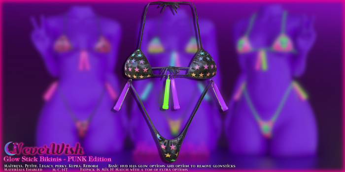 *NeverWish* Glow Stick PUNK Bikini - Star Rainbow