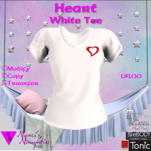 NN Heart V-neck White Tee