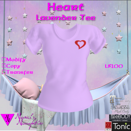 NN Heart V-neck Lavender Tee