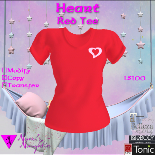 NN Heart V-neck Red Tee