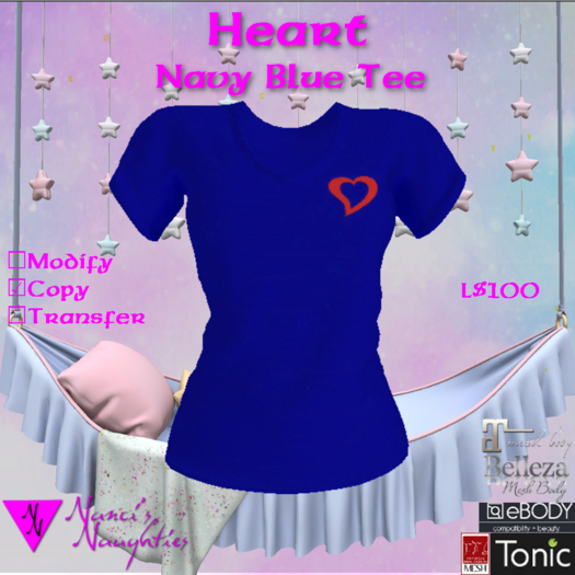 NN Heart V-neck Navy Blue Tee