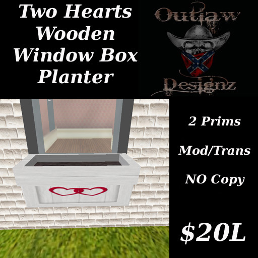 Two Hearts Wooden Window Box Flower Pot