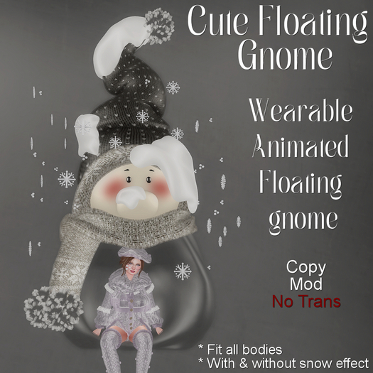 * Cute Floating Gnome * Grey *