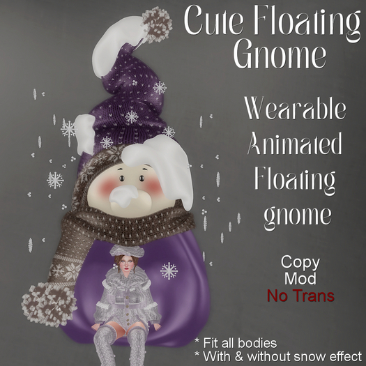 * Cute Floating Gnome * Purple *