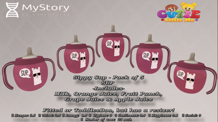 {CLM} Sippy Cup - Llama, SUP  5pk (MyStory) REZ
