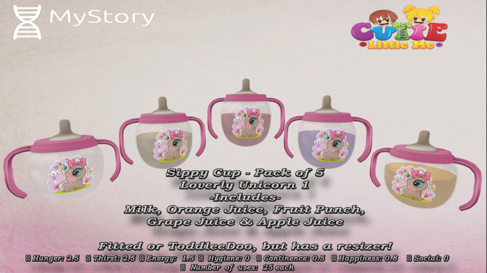 {CLM} Sippy Cup Set- Loverly Unicorn 1   (MyStory) REZ