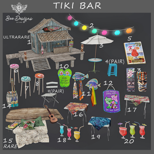 15 Bee Designs Tiki Bar RARE