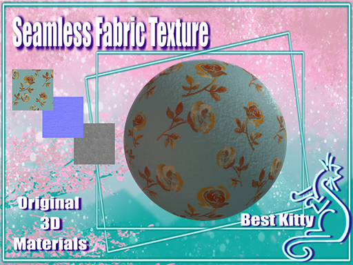 Best Kitty Seamless 3D Textures and Materials: Cotton Fabric  Blue Rose