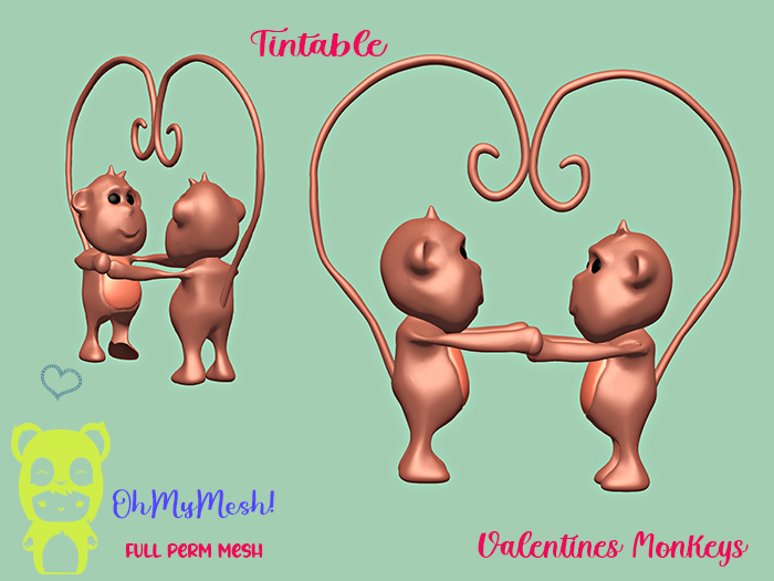 OhMyMesh! Valentines Monkeys Tintable Full Perm Mesh