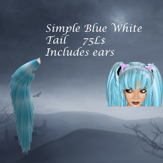 Simple Blue White Tail and Ear Set