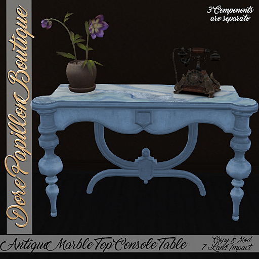 DPB Antique Marble Top Console Table - Seaside Blue