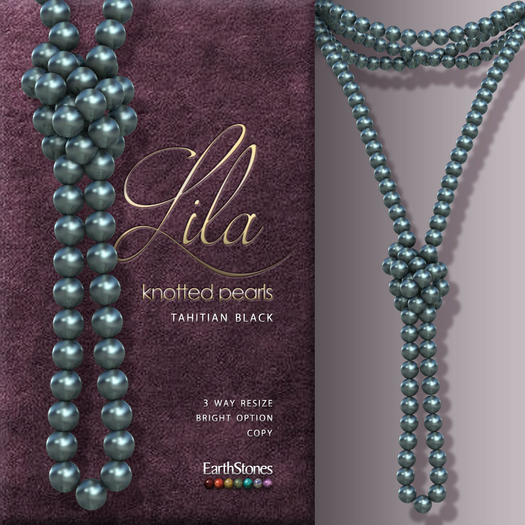 EarthStones Lila Knotted Pearls Necklace ~ Tahitian Black