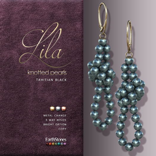 EarthStones Lila Knotted Pearls Earrings ~ Tahitian Black