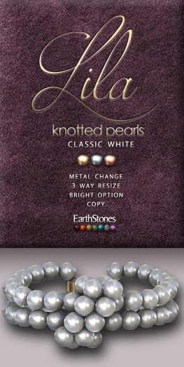 EarthStones Lila Knotted Pearls Bracelets ~ Classic White