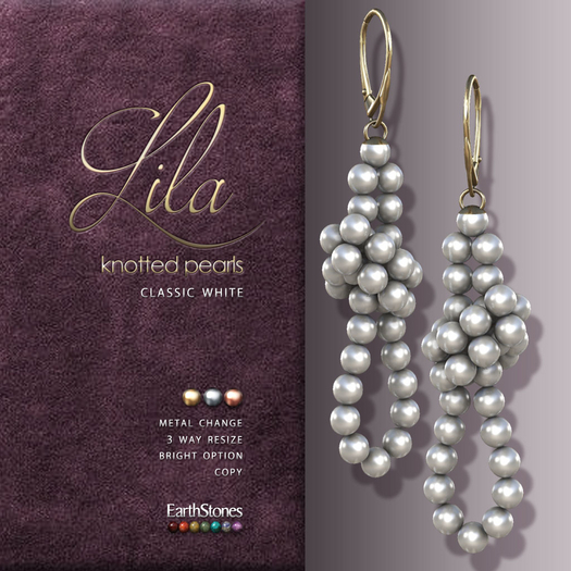 EarthStones Lila Knotted Pearls Earrings ~ Classic White