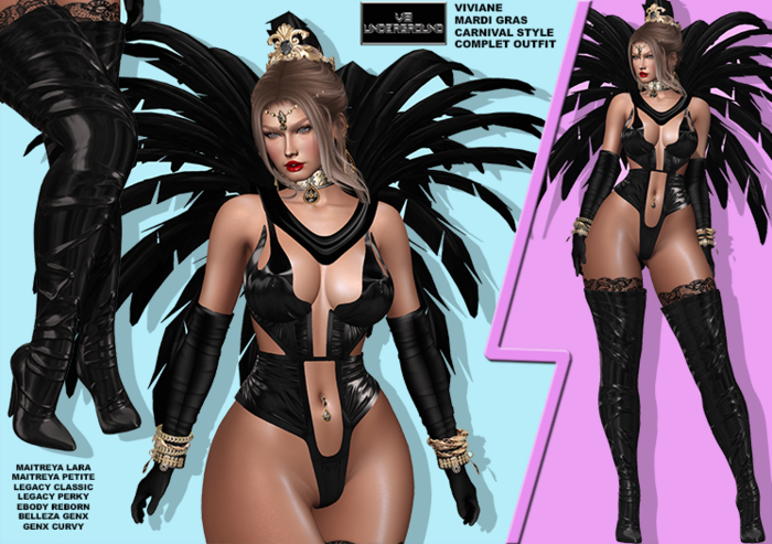 **VIVIANE BLACK MARDI GRAS CARNIVAL STYLE COMPLET OUTFIT**