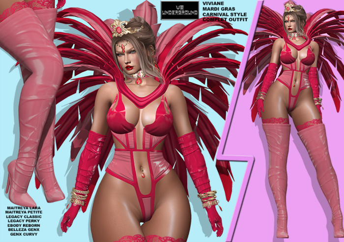 **VIVIANE PINK MARDI GRAS CARNIVAL STYLE COMPLET OUTFIT**