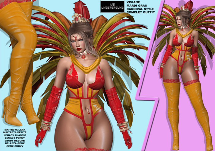 **VIVIANE YELLOW&RED MARDI GRAS CARNIVAL STYLE COMPLET OUTFIT**