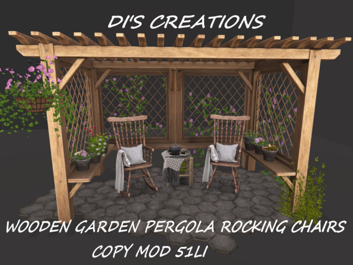 WOODEN GARDEN PERGOLA ROCKING CHAIRS
