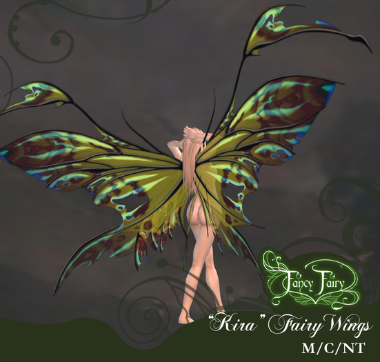 "Kira" Hand Painted Iridescent Scripted Fairy Wings- Honey