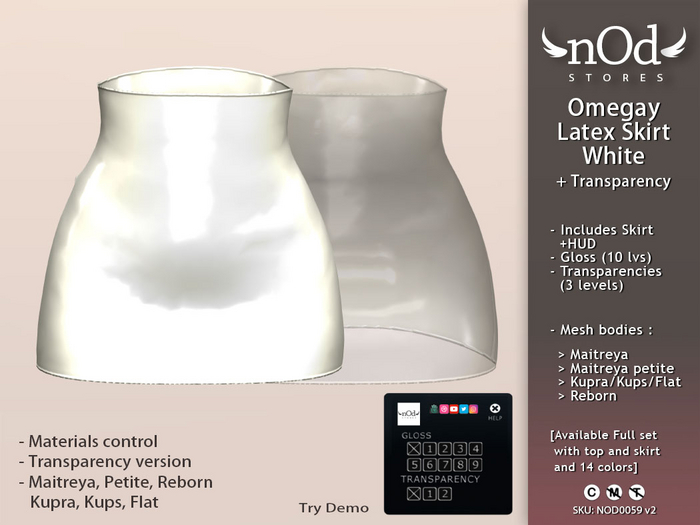 ~nOd~ Omegay Latex Skirt White [10 gloss levels / Transparencies] NOD0059