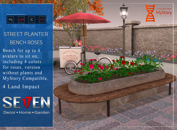SE7EN - Street Planter Bench Roses