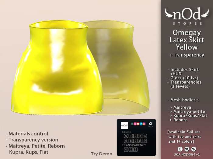 ~nOd~ Omegay Latex Skirt Yellow [10 gloss levels / Transparencies] NOD0061