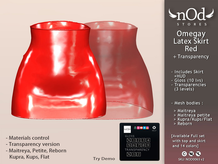 ~nOd~ Omegay Latex Skirt Red [10 gloss levels / Transparencies] NOD0063