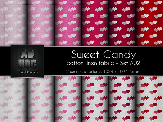AD HOC - SWEET CANDY - Set A02 - Cotton Linen Fabric (hearts)