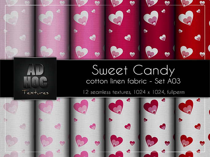 AD HOC - SWEET CANDY - Set A03 - Cotton Linen Fabric (hearts)