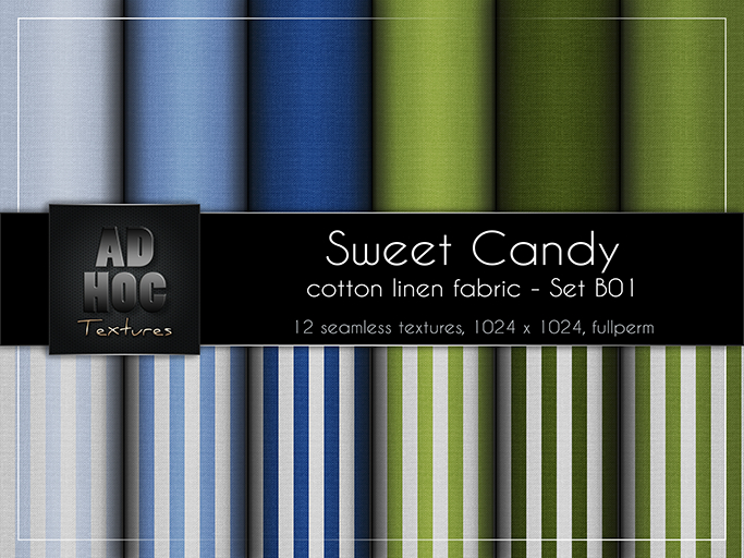 AD HOC - SWEET CANDY - Set B01 - Cotton Linen Fabric (unicolor & stripes)
