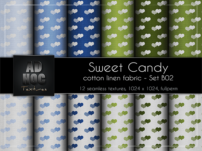 AD HOC - SWEET CANDY - Set B02 - Cotton Linen Fabric (hearts)