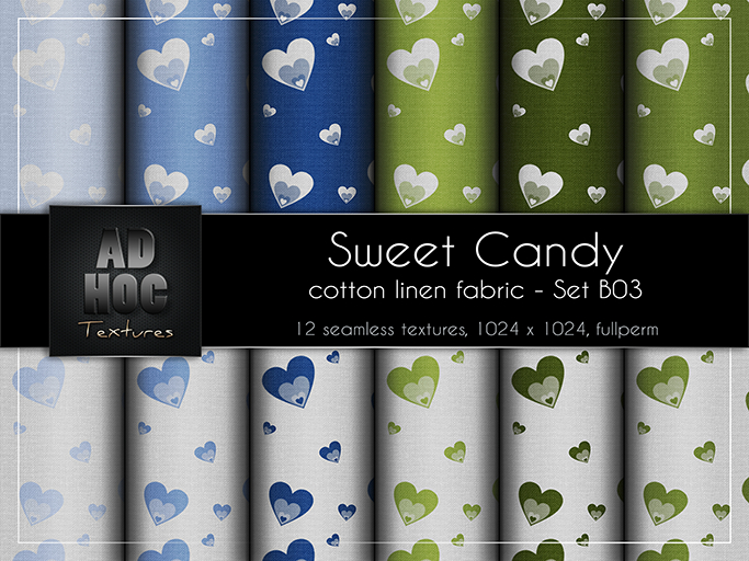 AD HOC - SWEET CANDY - Set B03 - Cotton Linen Fabric (hearts)