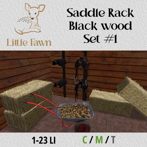 LF-#2 Saddle Rack Black with & without saddles W/Hay & Straw