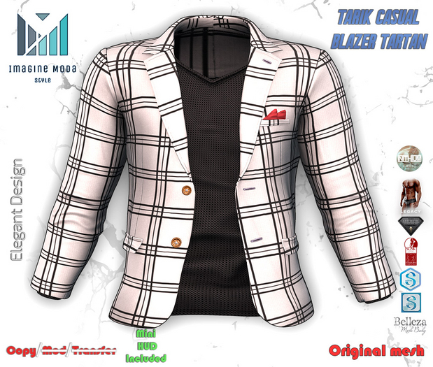 Tarik Casual Blazer Tartan -White- Aesthetic, Gianni, Davis, Jake, Legacy, Kario, Slink -Imagine Moda-