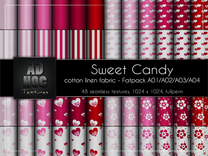 AD HOC - SWEET CANDY - Fatpack A01-A02-A03-A04 - Cotton Linen Fabric (hearts, flowers, stripes, solids)