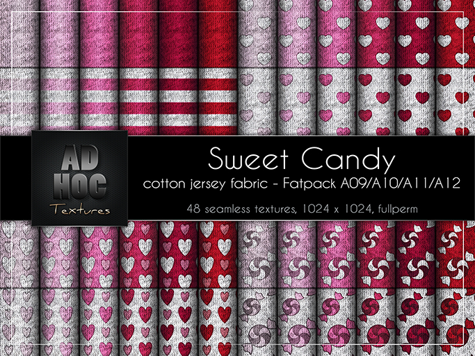 AD HOC - SWEET CANDY - Fatpack A09-A10-A11-A12 - Cotton Jersey Fabric (hearts, candies, stripes, solids)