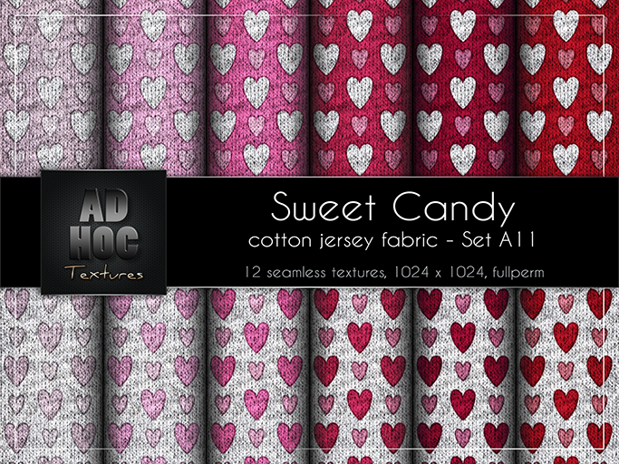 AD HOC - SWEET CANDY - Set A11 - Cotton Jersey Fabric (hearts)