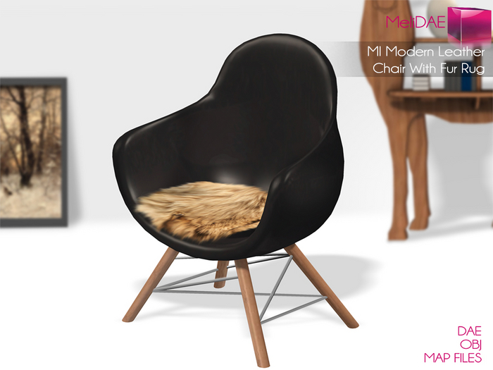Dae, Obj, FBX, And Texture Files Modern Leather Chair With Fur Rug