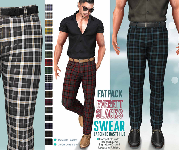 L&B - Mens - Slacks - Everett PLAIDS FATPACK - Legacy & Athletic / Jake / Signature Gianni  